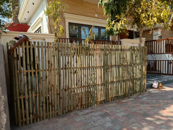 Desain Rumah Berpagar Bambu